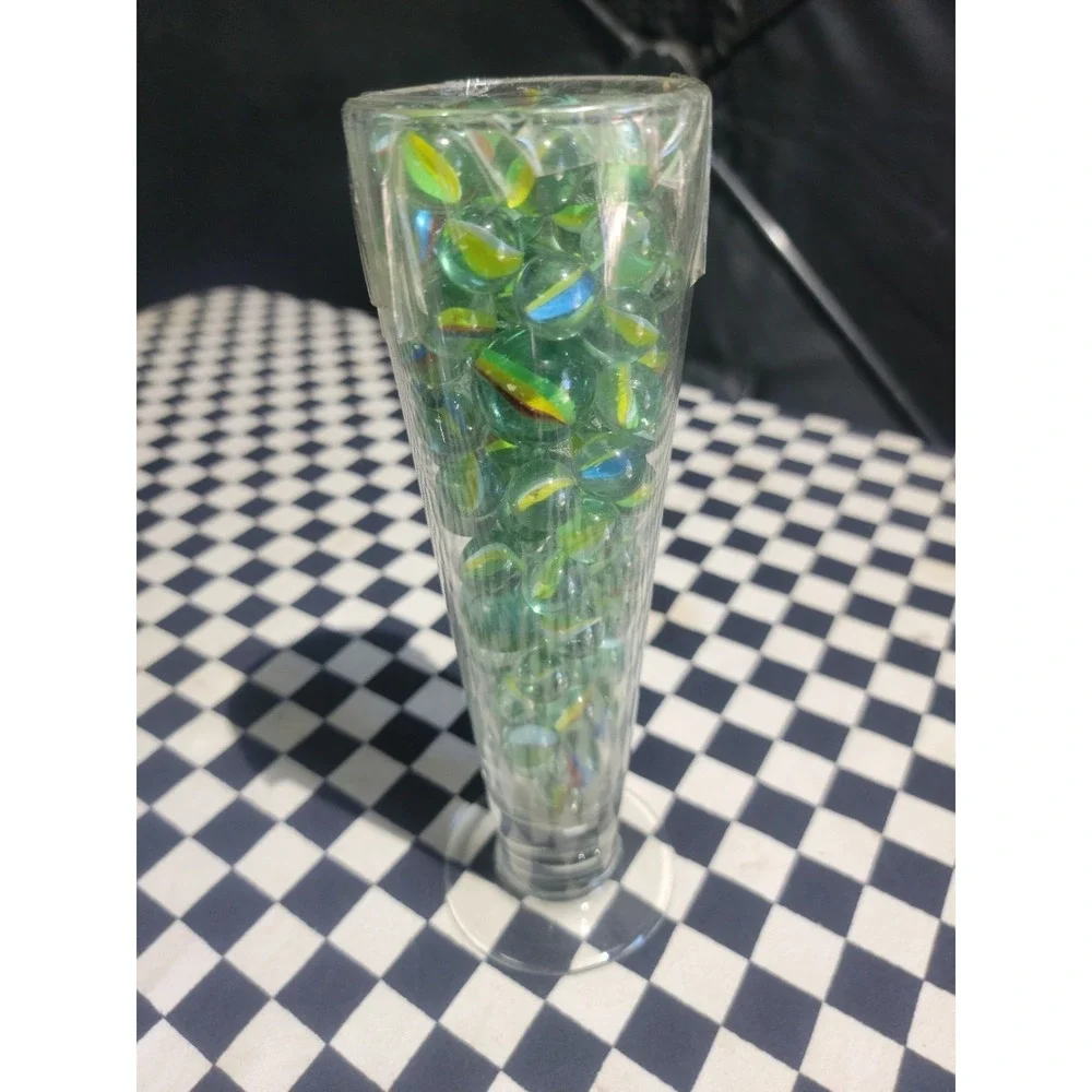 Glass Vase‎ Filled With Mixed Cat's Eye Marbles 9.5